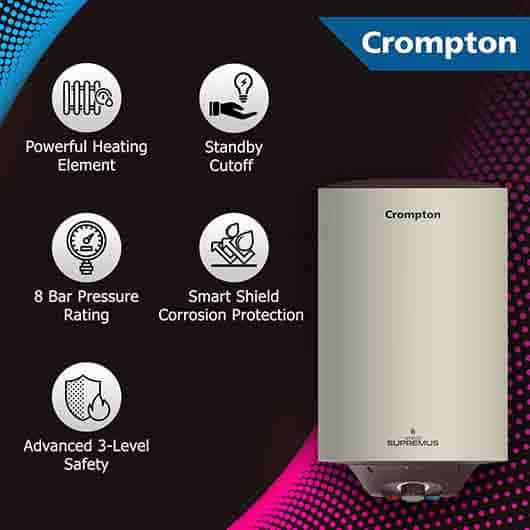 Crompton Storage Water Heater 15L Capacity 5 Star Rated with Temperature Controller Arno Supremus