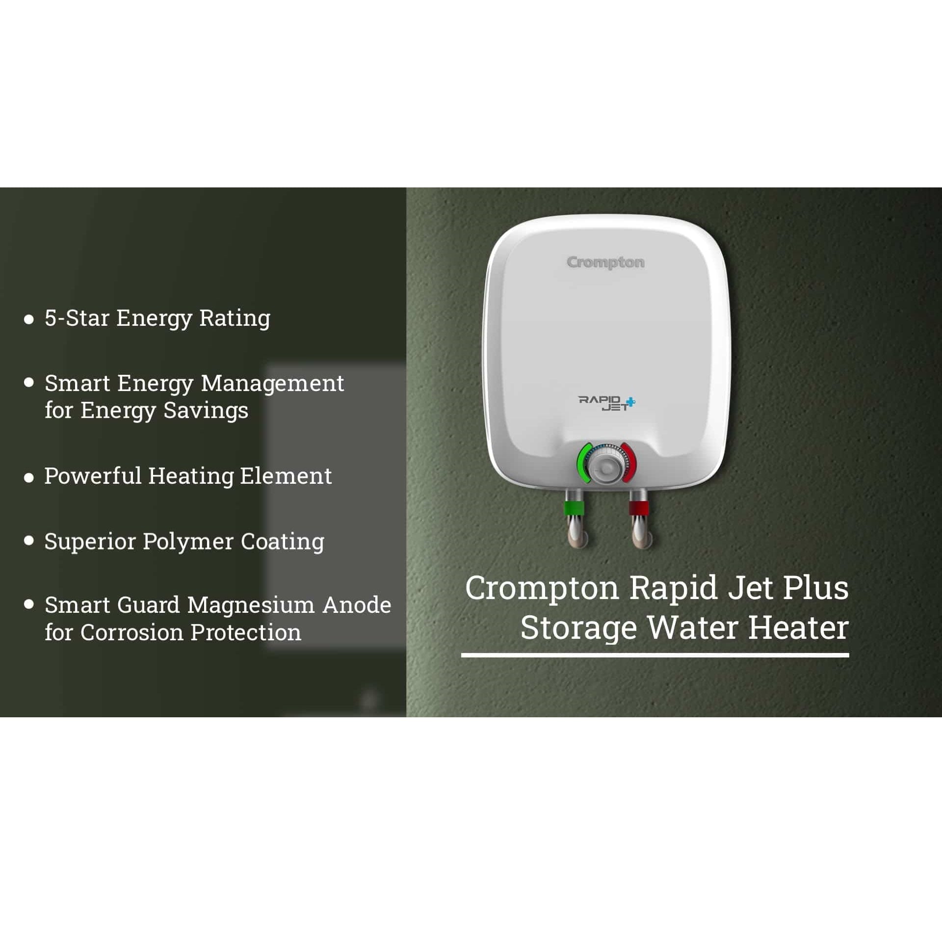 Crompton Water Heater 6L Capacity 2kW 5 Star Rated with Powerful Heating Element Rapidjet Plus