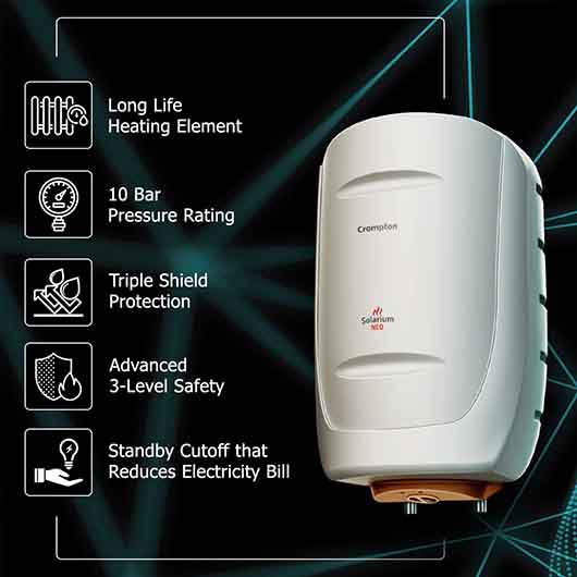 Crompton Storage Water Heater 15L Capacity with Triple Shield Protection for Hard Water Solarium Neo