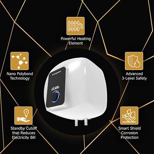 Crompton Storage Water Heater 25L Capacity 5 Star Rated with Powerful Heating Element Solarium Qube Crompton Storage Water Heater 25L Capacity 5 Star Rated with Powerful Heating Element Solarium Qube