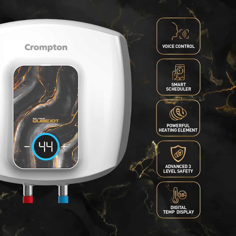 Crompton Smart Water Heater 15L Capacity 5 Star Rated with Voice Control Pre-Set Timer Solarium Qube IOT