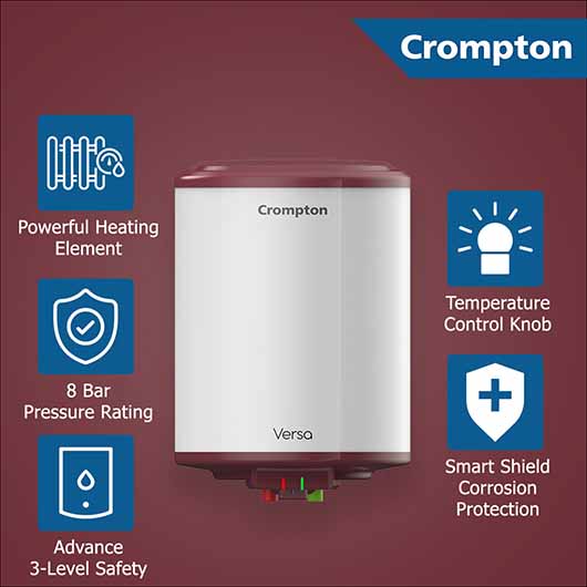 Crompton Storage Water Heater 15L Capacity 5 Star Rated with PUF Insulated Versa
