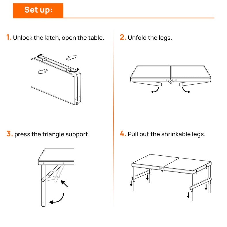 Multipurpose Aluminium Folding Table 4 Feet with 4 Aluminium Chairs White