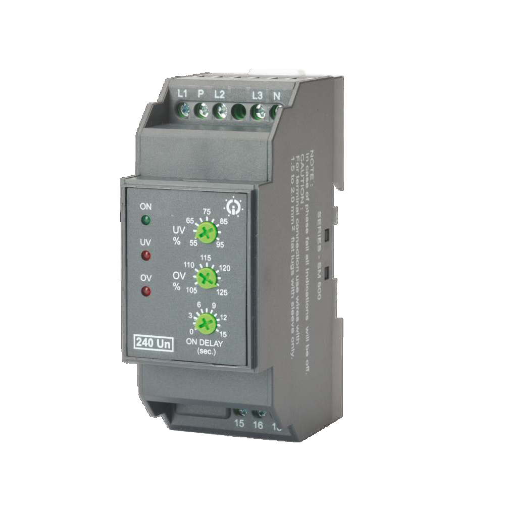 GIC Voltage Monitoring Relay SM 500 240 VAC, Fixed UV / OV & SPP, 20% Asymmetry with Fixed ON & OFF Delay, 2 C/O MG73BR