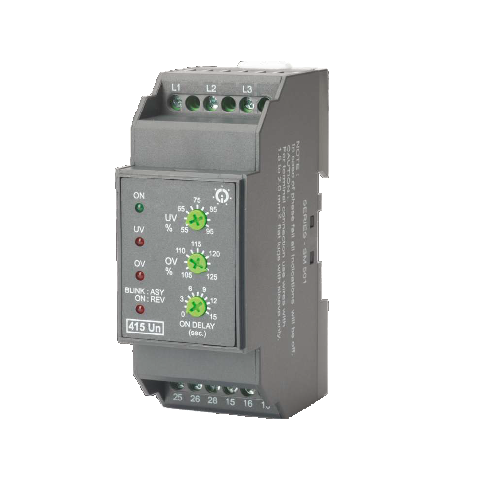 GIC Voltage Monitoring Relay SM 501 415 VAC, UV / OV & Single Phasing Preventor with 65 V Asymmetry, 2 C/O MG53BI