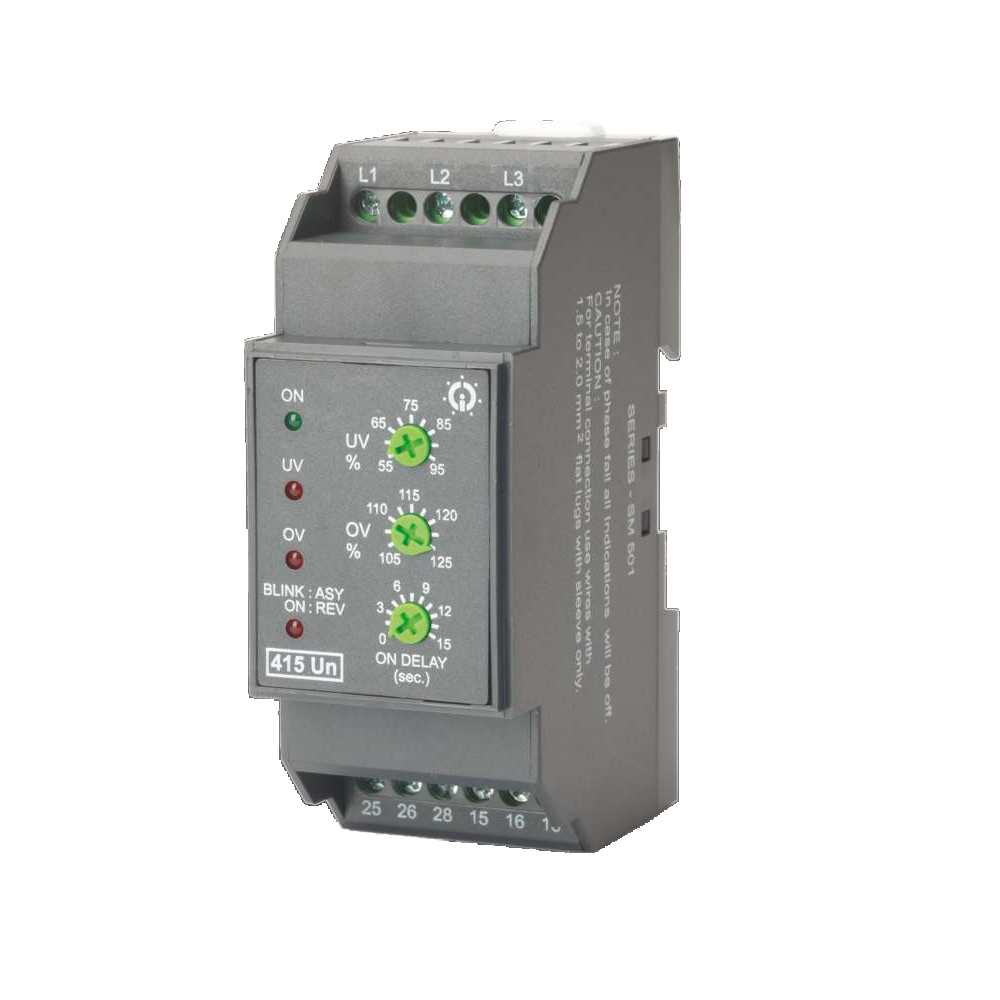 GIC Voltage Monitoring Relay SM 501 415 VAC, UV / OV & Single Phasing Preventor with 3 Min ON Delay & 5s OFF Delay 2 C/O MG53BO