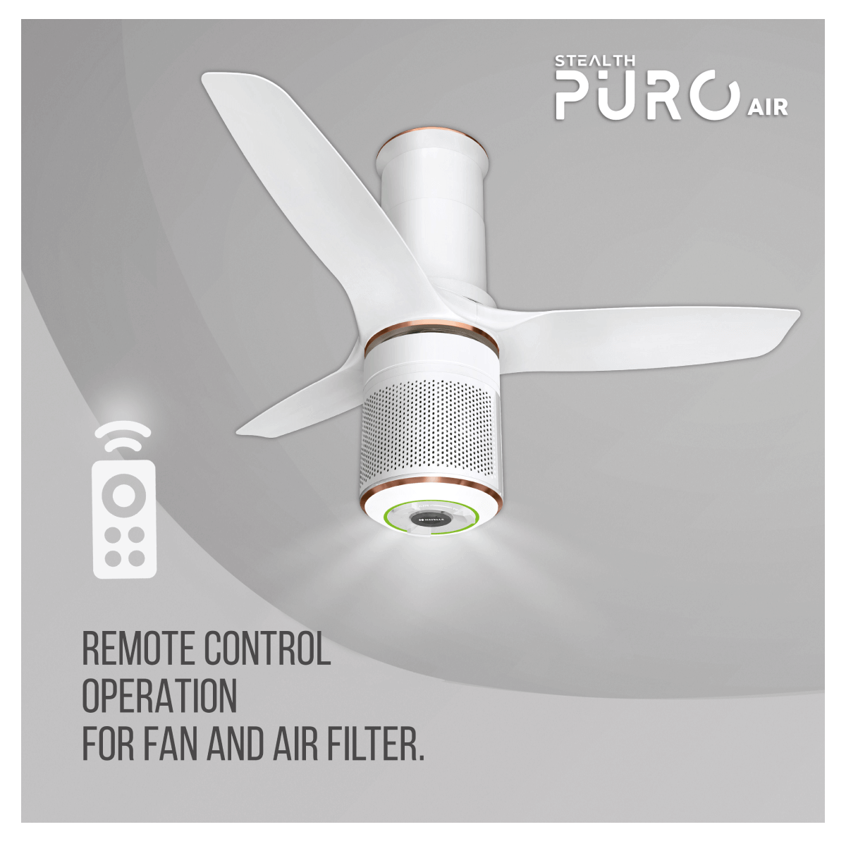 Havells Ceiling Fan 1250mm Under Light with Air Purifier STEALTH PURO AIR