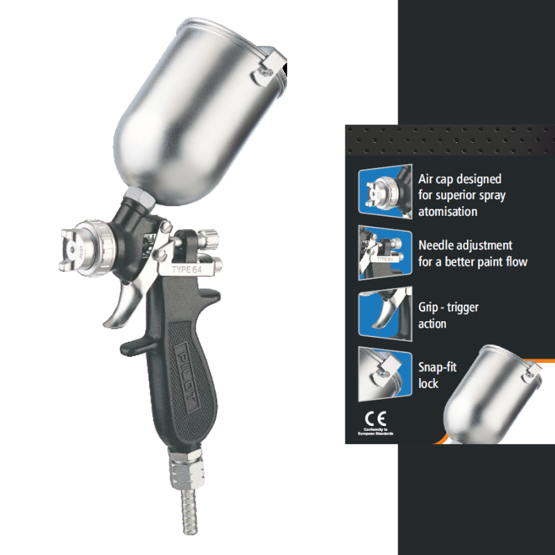 Pilot Spray Gun with Top Feed Cup 0.34L Capacity 64 S