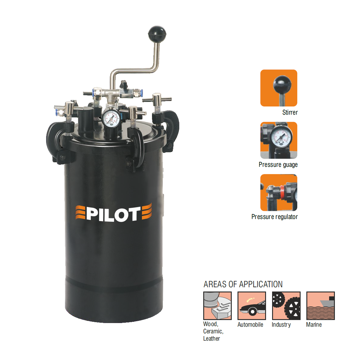 Pilot Pressure Feed Tank 60PSI 10L Capacity PFT-10 Pilot Pressure Feed Tank 60PSI 10L Capacity PFT-10