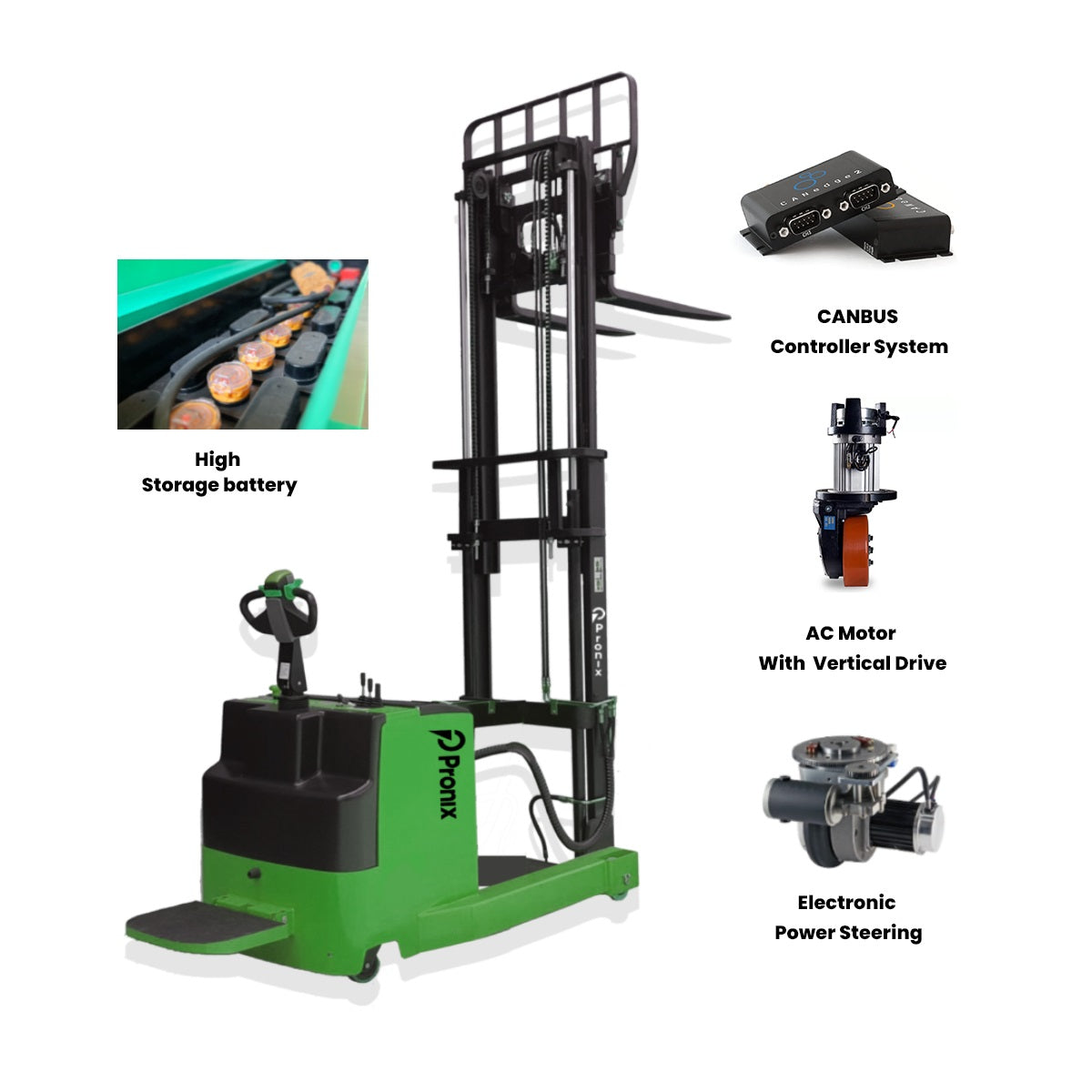 Pronix Electric Reach Stacker 1.5 Ton 3.5m Lifting Height PNXRS-1535 Pronix Electric Reach Stacker 1.5 Ton 3.5m Lifting Height PNXRS-1535