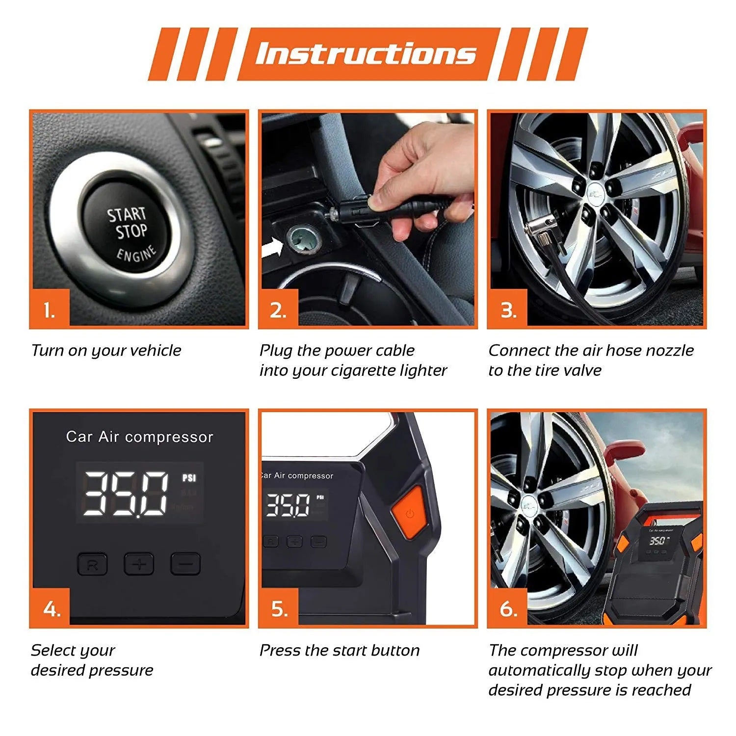 Vantro Smart Digital Tyre Inflator 150 PSI with LED & Emergency Light Vantro Smart Digital Tyre Inflator 150 PSI with LED & Emergency Light