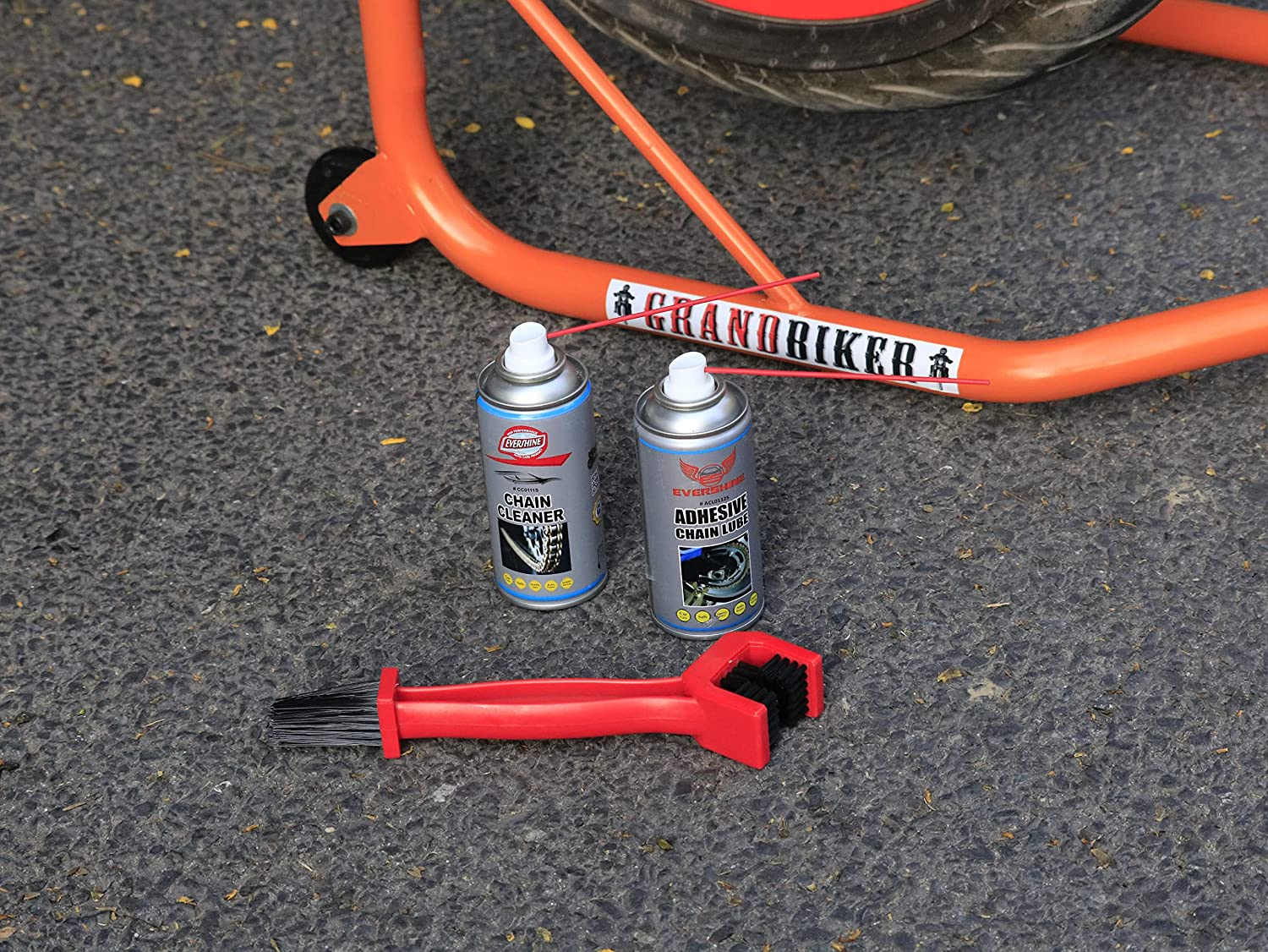 Grand Biker Evershine Chain Lube and Cleaner (150ml Each) & Cleaning Brush Combo