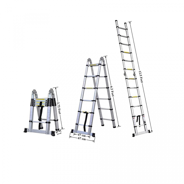 12.5 ft Telescopic Aluminium Ladder 12 Steps A Type Portable Self Support 150Kg Capacity 12.5 ft Telescopic Aluminium Ladder 12 Steps A Type Portable Self Support 150Kg Capacity