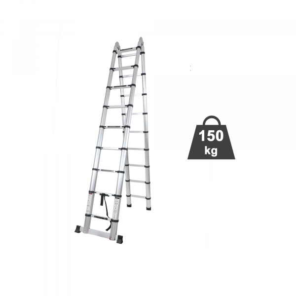 18 ft Telescopic Aluminium Ladder 18 Steps A Type Portable Self Support 150Kg Capacity