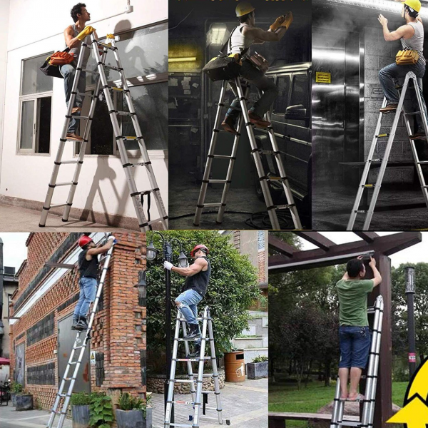 16.5 ft Telescopic Aluminium Ladder 16 Steps A Type Portable Self Support 150Kg Capacity 16.5 ft Telescopic Aluminium Ladder 16 Steps A Type Portable Self Support 150Kg Capacity