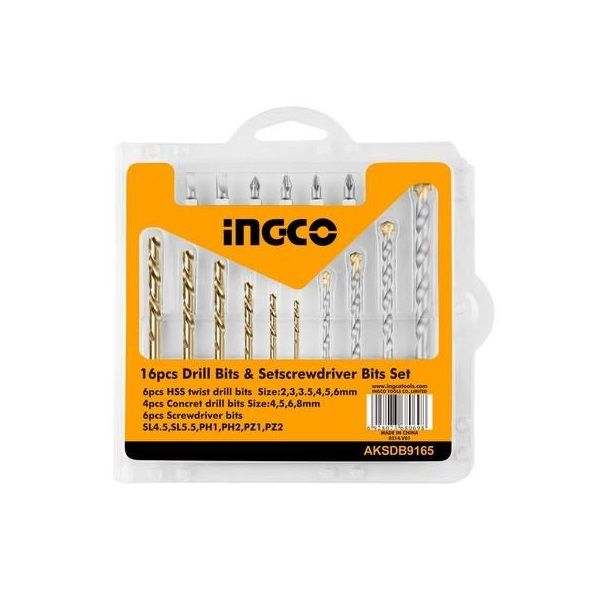 Ingco 16 Pcs Drill & Screwdriver Bits Set AKSDB9165 (Pack of 2)