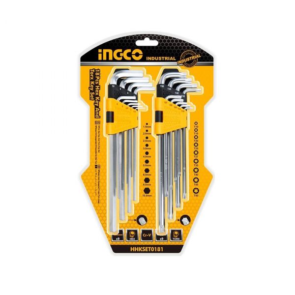 Ingco Hex and Torx Key Set 18 Pcs T10-15 HHKSET0181