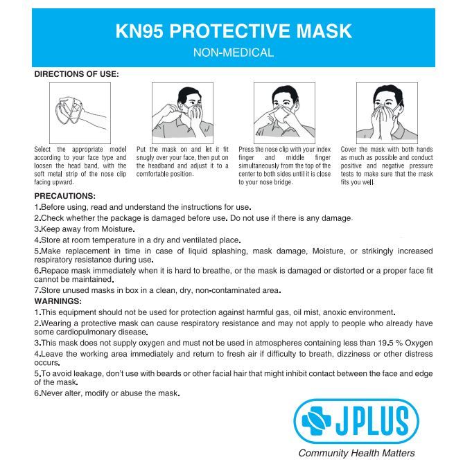 JPLUS KN95 Protective Mask Non-Medical (Pack Of 10)