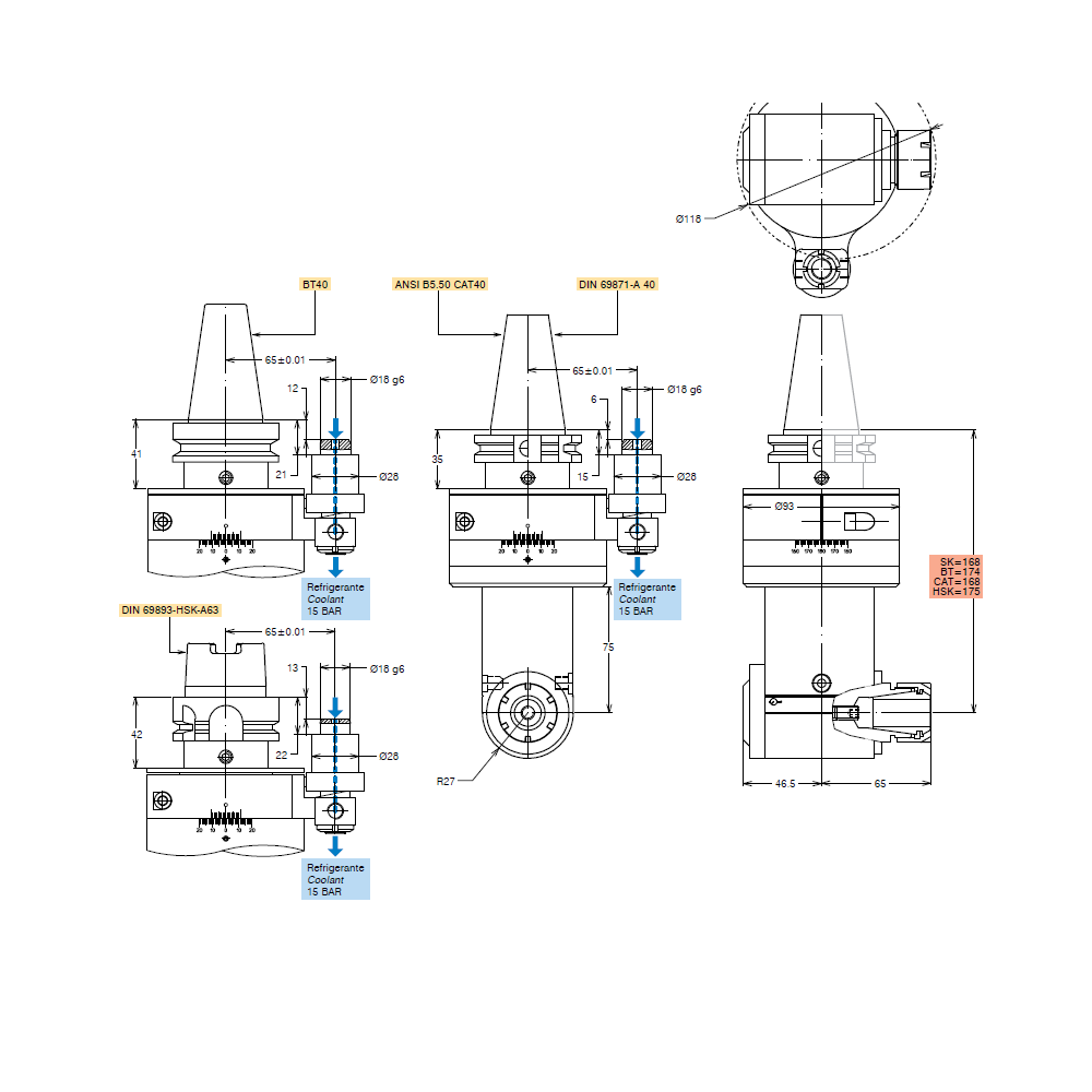 MPA Extra Length Right Angle Head A25-BT40-E174 MPA Extra Length Right Angle Head A25-BT40-E174
