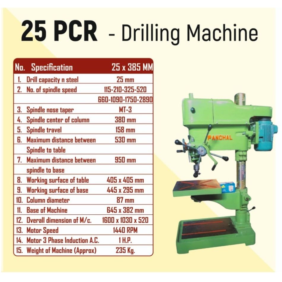 Panchal 25 X 385mm Long Center Pillar Bench Type Drilling Machine 25 PCR