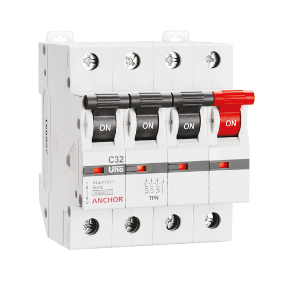 Anchor UNO Miniature Circuit Breaker MCB TPN MCB 'C' Type (Pack of 4)
