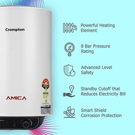 Crompton Storage Water Heater 15L Capacity 5 Star Rated with Corrosion Resistance Amica