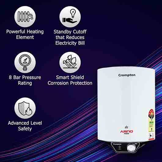 Crompton Storage Water Heater 6L Capacity 5 Star Rated with Copper Heating Element Arno Neo