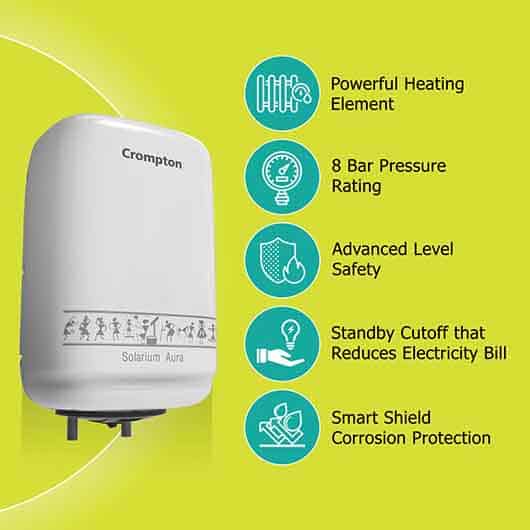 Crompton Water Heater 6L Capacity 5 Star Rated withPowerful Heating Element Solarium Aura