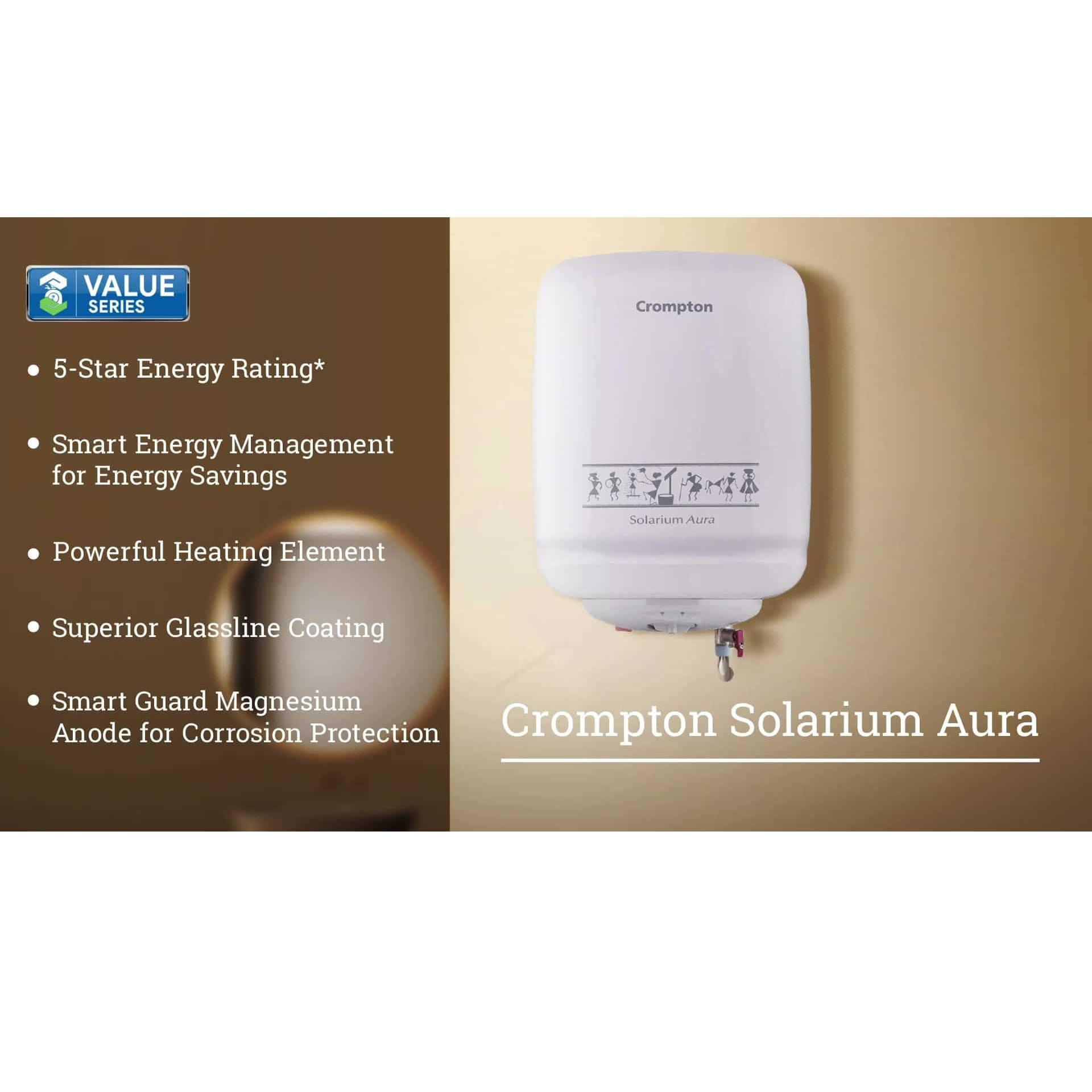 Crompton Water Heater 15L Capacity 5 Star Rated withPowerful Heating Element Solarium Aura