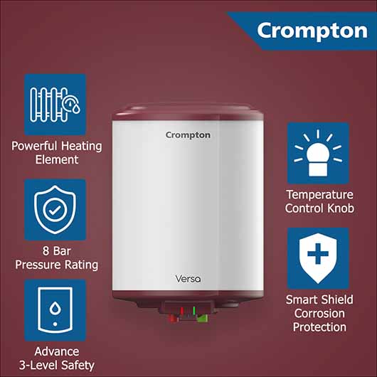 Crompton Storage Water Heater 10L Capacity 5 Star Rated with PUF Insulated Versa