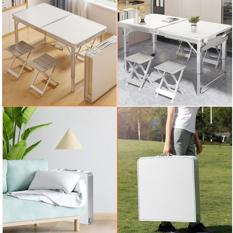 Multipurpose Aluminium Folding Table 4 Feet with 4 Aluminium Chairs White