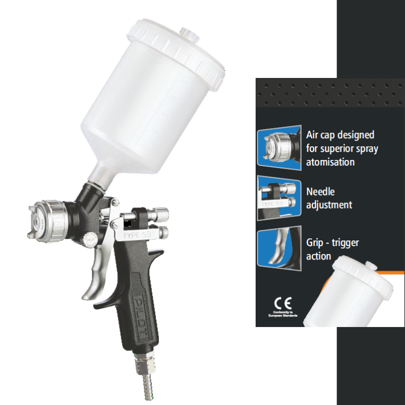 Pilot Spray Gun with Plastic Top Feed Cup 0.57L Capacity 59 N