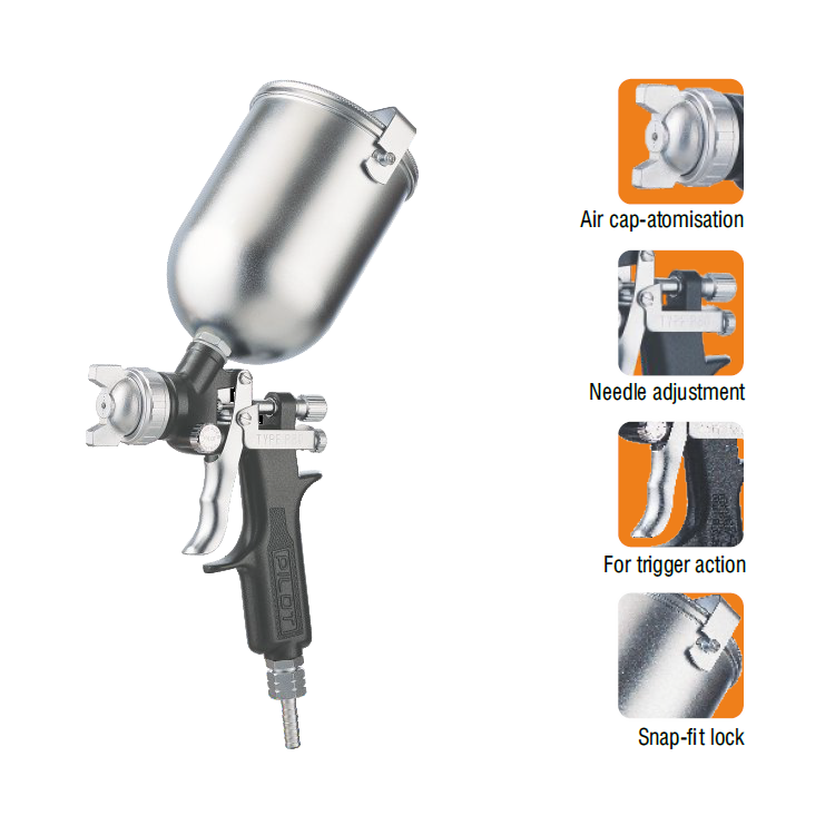 Pilot Spray Gun with SS Top Feed Cup 0.75L Capacity Type P-80