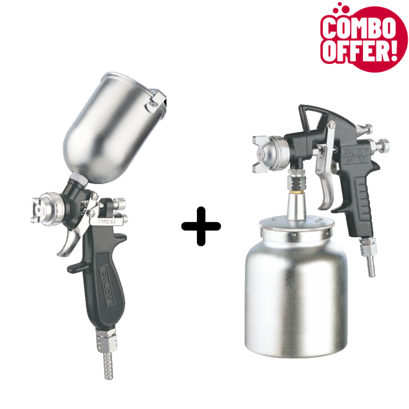 Pilot Spray Gun Combo Offer Top and Bottom Feed Cup 64S & P-70