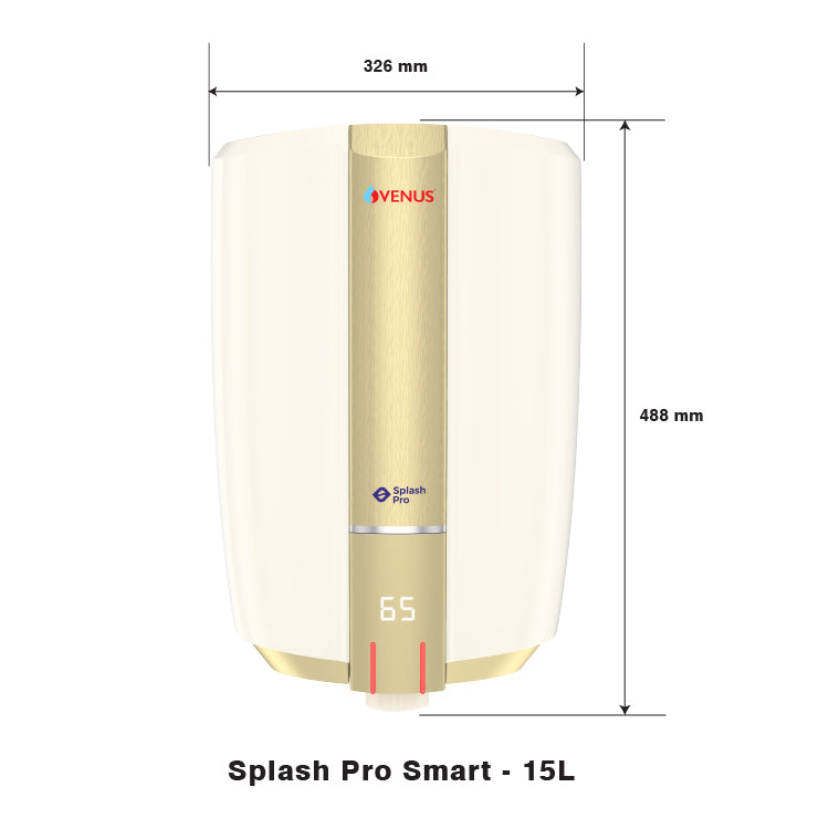 Venus Vertical Water Heater 15L Capacity with Flexible Hose Pipe Splash Pro Smart Ivory