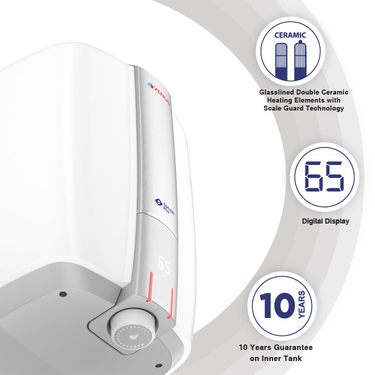 Venus Vertical Water Heater 15L Capacity with Flexible Hose Pipe Splash Pro Smart