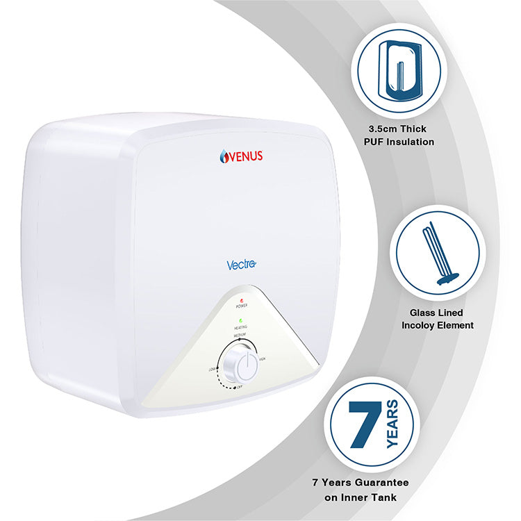 Venus Vertical Water Heater 25L Capacity with Flexible Hose Pipe Vectra