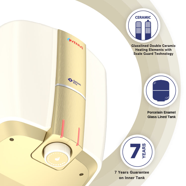 Venus Water Heater 10L Capacity with Flexible Hose Pipe Splash Pro