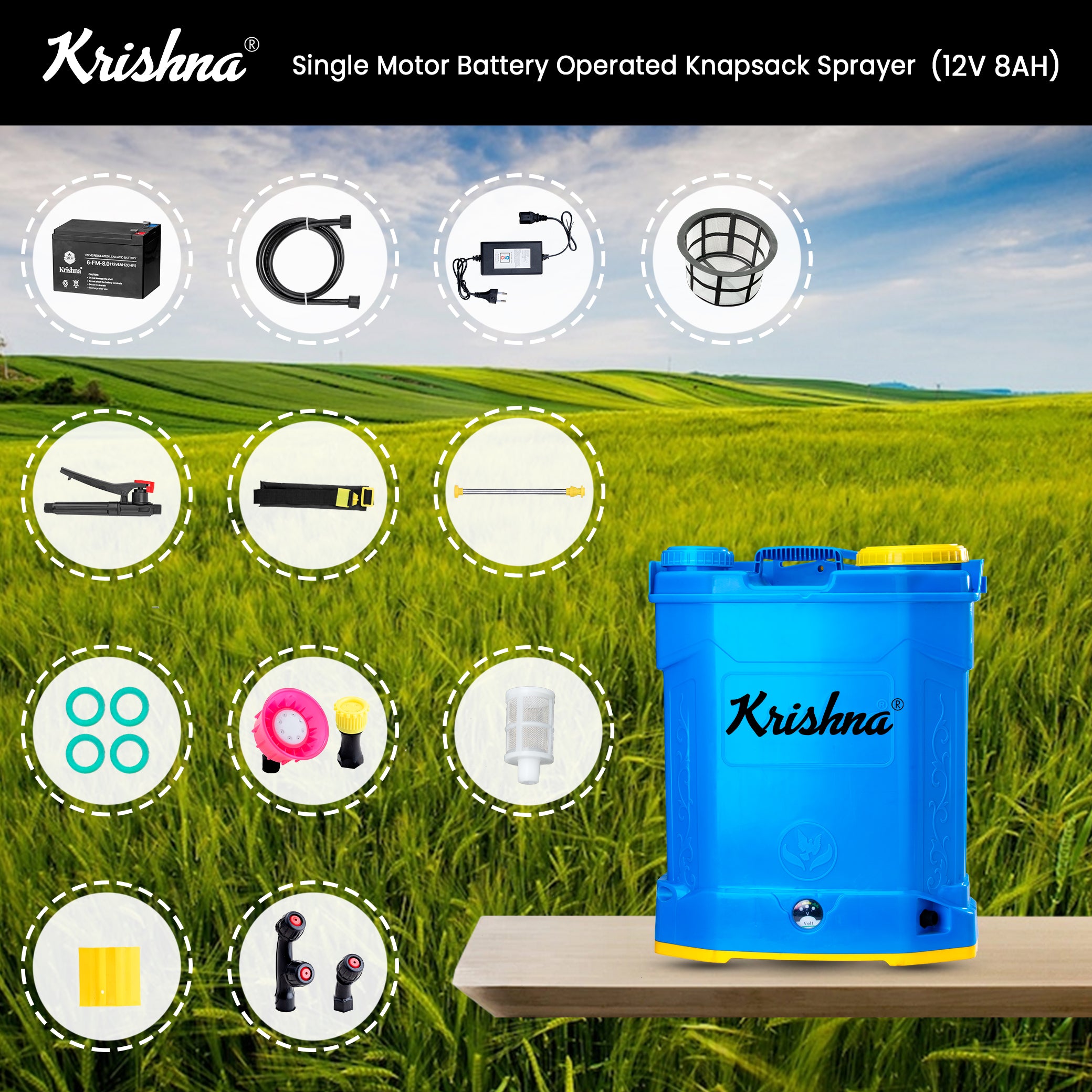 Krishna Battery Operated Sprayer For Agriculture 20L 12V 8AMP MFP-BT-BO-8