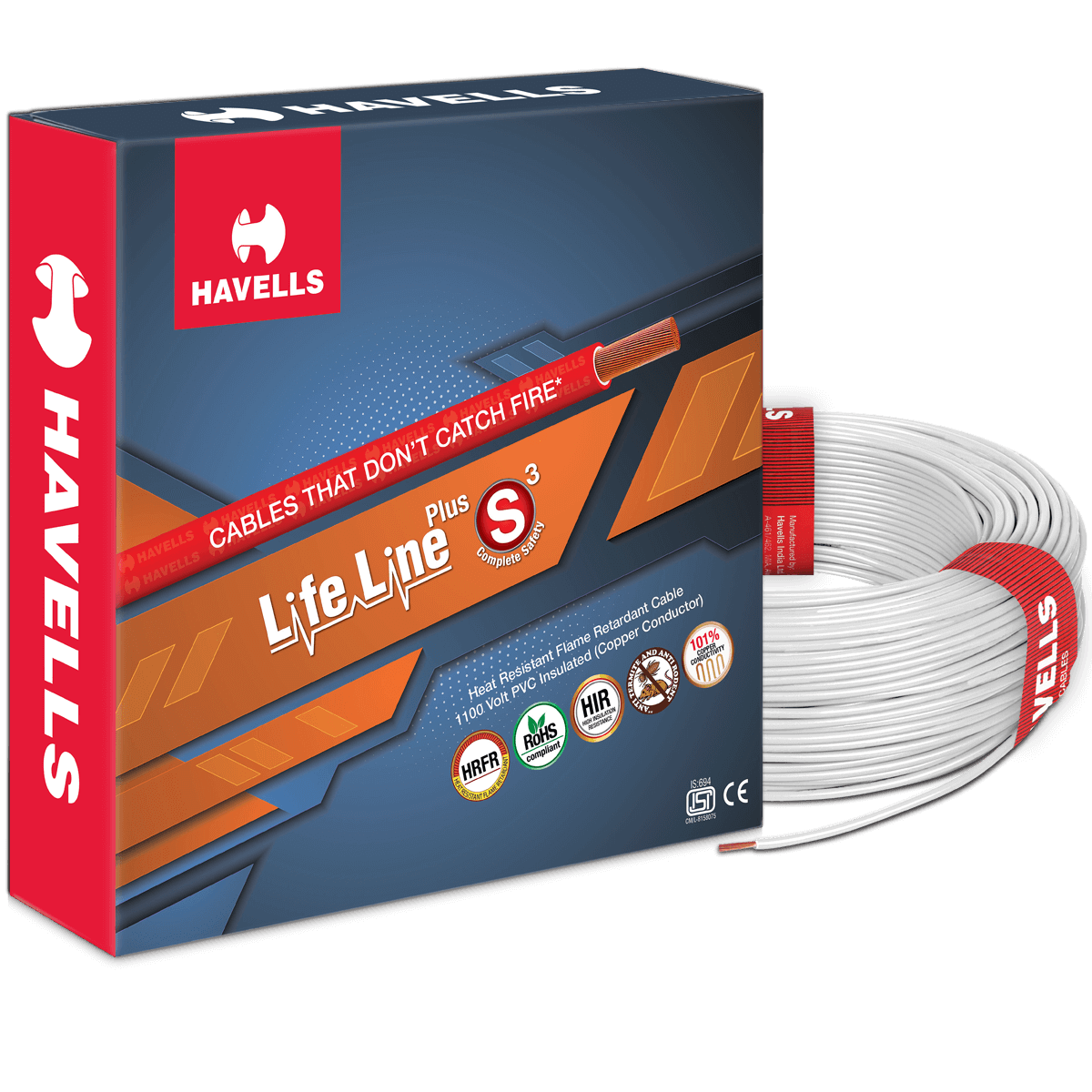 Havells Single Core HRFR PVC Insulated Industrial Grade Copper C60onductor Unsheathed Flexible Cables 90m (Pack of 2)