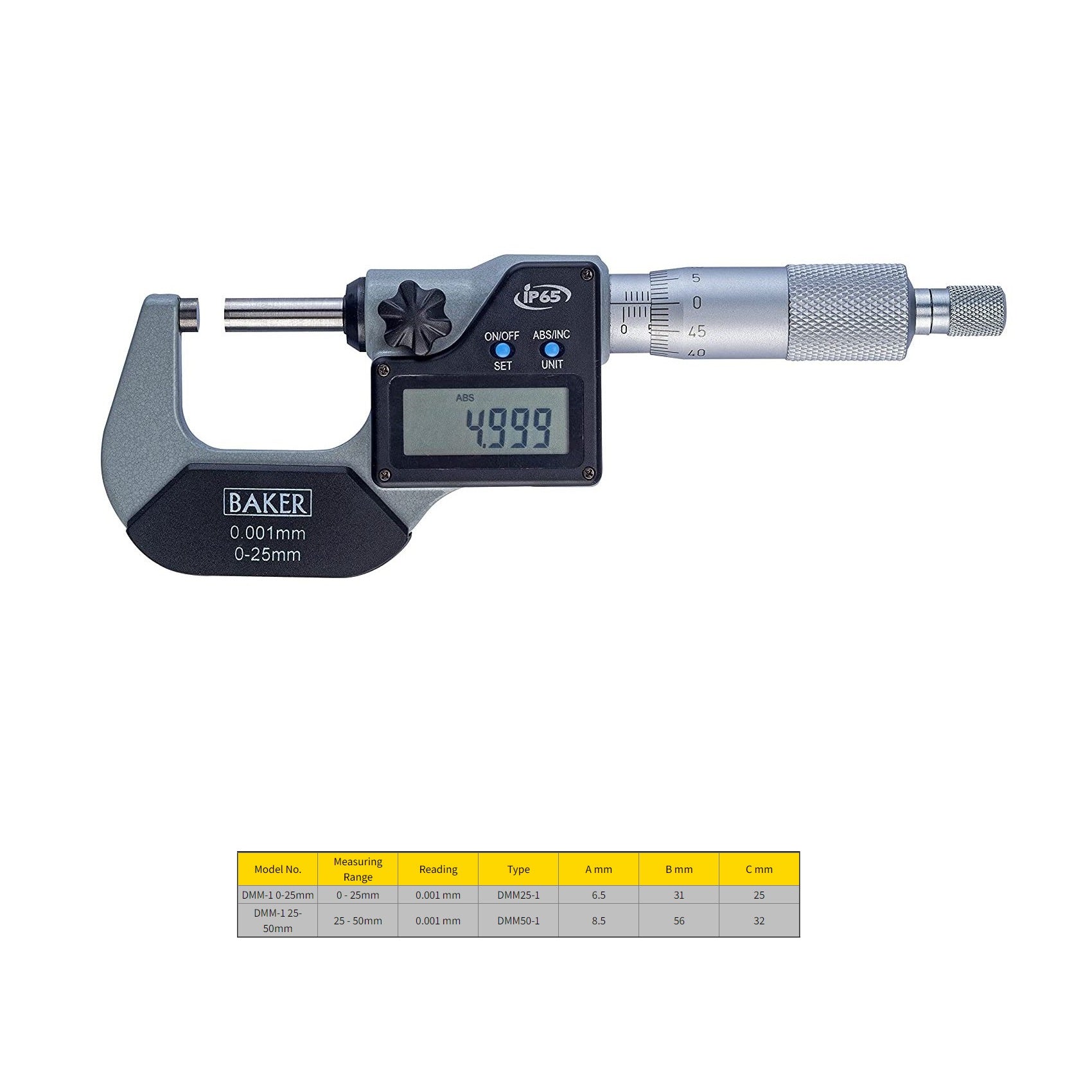 Baker Digital External Micrometer with Data Output DMM-1 0-50mm
