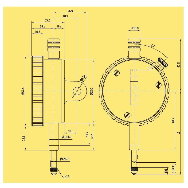 Baker Dial Gauge Mechanical Plunger Type 10mm K02