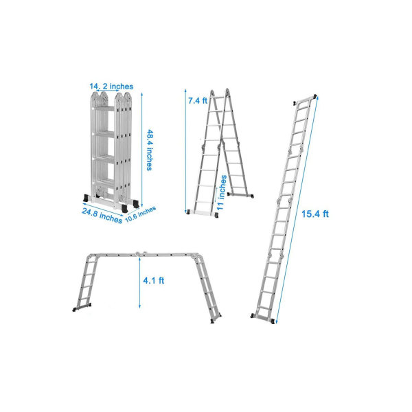12 ft Multipurpose Aluminium Ladder Portable 12 Steps 150kg Capacity