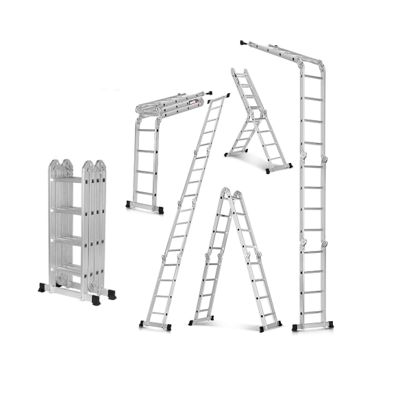 18.5ft Multipurpose Aluminium Ladder Portable 18 Steps with Wheel 150Kg Capacity