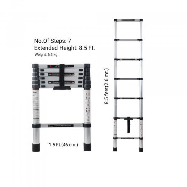 Aluminium Portable Single Straight Telescopic Ladder 7 Steps 2.6m