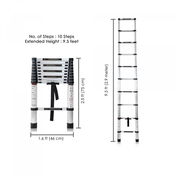 Portable Single Straight Telescopic Ladder 10 Steps 2.9m