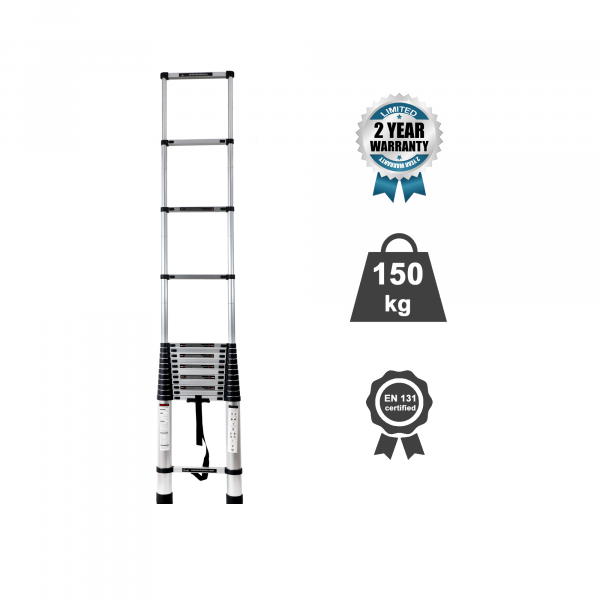 Compact Single Straight Aluminium Telescopic Ladder 16 Steps 6.2m