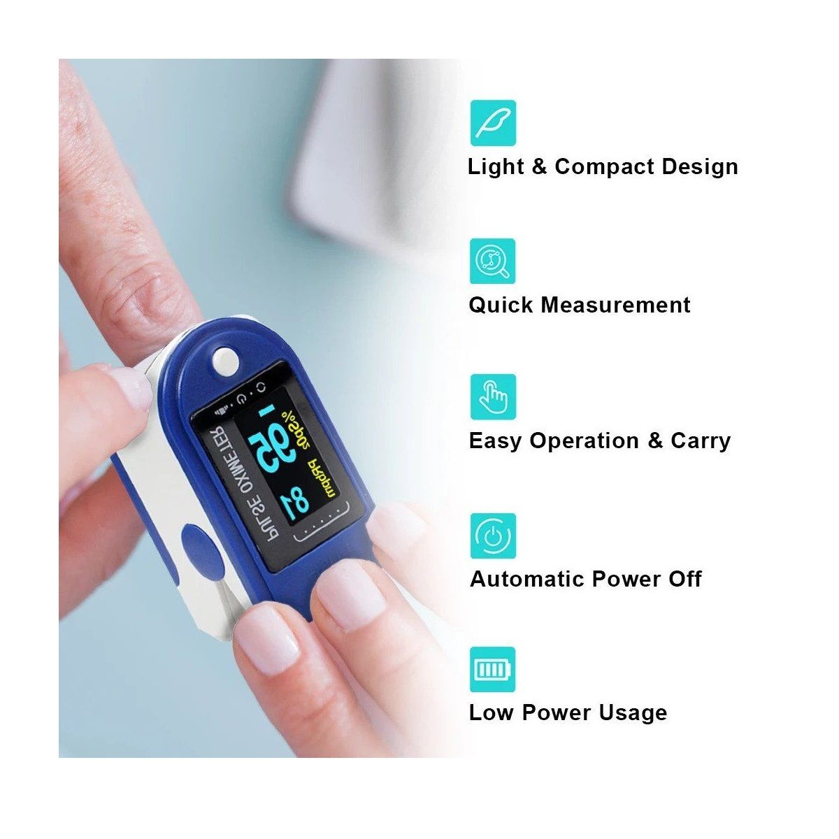 Fingertip Pulse Oximeter, Blood Oxygen Saturation Monitor (SpO2) With Pulse Rate Measurements and Pulse Bar Graph