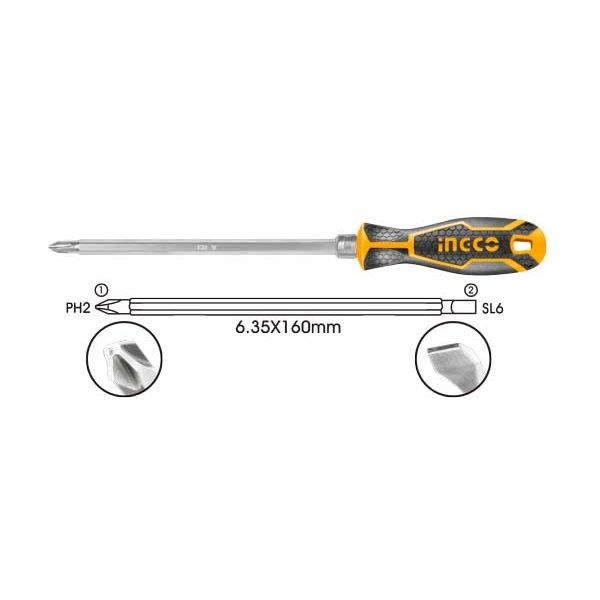 Ingco 2 in 1 Screwdriver Set 6.35x160mm AKISD0201 (Pack of 3)