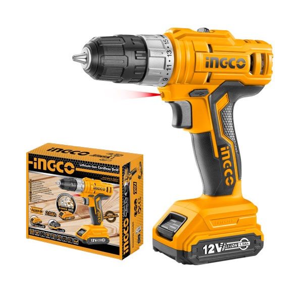 Ingco Cordless Hammer Drill 12V With Lithium-Ion 1.5Ah Torque 25Nm CDLI1221